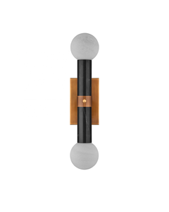 Lámpara de Pared Moderna de Diseño Cilíndrico con Globos de Vidrio y Mármol Travertino, Latón Sólido, Latón Antiguo, <span class=keywords><strong>Beatrix</strong></span>, Aplique de Pared Negro para Baño - Product Image 4