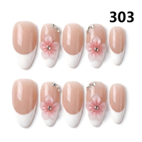 1386-1390 Kuku Palsu Buatan Tangan 10pcs Bahan Press-On Model Almond Desain Ukiran Bunga Kustom Modis Persegi untuk Jari