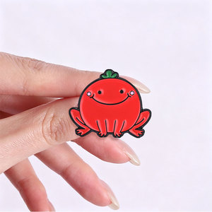 Lindo Pin de Esmalte de <span class=keywords><strong>Rana</strong></span> Tomate, Broche de <span class=keywords><strong>Rana</strong></span> <span class=keywords><strong>Roja</strong></span> con Parte Superior Verde para Decoración de Mochilas - Product Image 2
