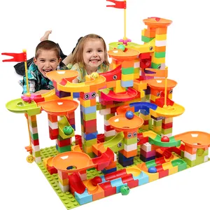 Blocs de construction de grande taille, course de billes, en plastique, avec entonnoir coulissant, briques d'assemblage, jouets éducatifs pour enfants, 74-404 pièces
