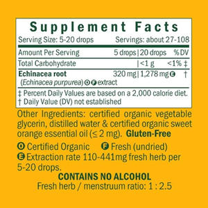 Gouttes liquides d'échinacée aromatisées à l'orange pour enfants Sans alcool et sans gluten avec base de glycérine végétale biologique 30 ml - Product Image 2