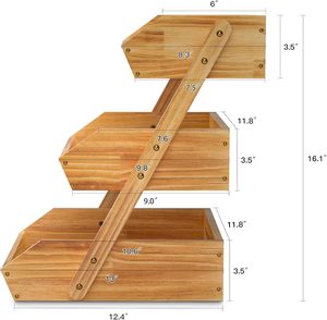 High Quality Elegant Pine Wood and Bamboo Fruit <b>Basket</b> 3 Tier Level Organizer Rack Kitchen <b>Storage</b> Eco-Friendly Multipurpose Use - Product Image 3