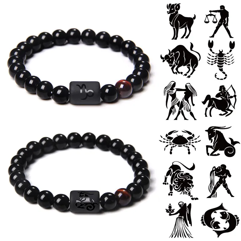 12 zodiaque Bracelets Couple Guérison Réel Précieuse Pierre Gemme Pierre Bracelet Cristaux Guérison Perlé Bracelet Pour Hommes