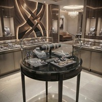 Comptoir de présentation de bijoux rond sur mesure, vitrine en verre trempé, ensemble de présentation de bijoux en velours, éclairage LED pour boutique de bijoux de luxe