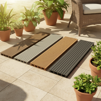 Planches de terrasse en composite WPC rectangulaires creuses 140x25mm, modernes, pour jardin, à clipser, imperméables, surface rainurée, faible entretien, terrasse extérieure