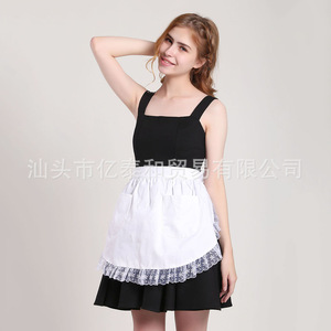 <b>White</b> Apron With <b>Lace</b> Trim Adjustable Waist Midi Skirt European Style Maid Outfit For Women - Product Image 3
