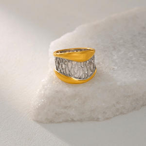 Anillo atrapasueños minimalista de acero inoxidable N & S para mujer, Joyería Moderna de banda hueca de moda chapada en oro de 18 quilates - Product Image 3