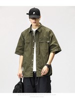 Chemise de travail pour homme, style fonctionnel d'été, chemise de travail à manches courtes 5/4, chemise décontractée ample pour homme, chemise à demi-manches pour couple