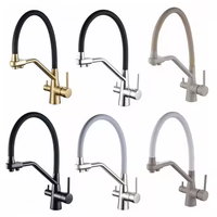 Robinet de cuisine moderne chaud/froid en laiton, 3 voies, monocommande, avec douchette extractible, à poser sur plan, finition acier inoxydable, garantie 5 ans