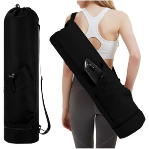 Sac de transport pour tapis de yoga avec poche pour bouteille d'eau et compartiment inférieur étanche, rangement multifonctionnel pour tapis de sport et de yoga, beige - Product Image 3