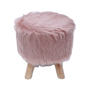 High Quality Ottoman Home Furniture Children 4 Legged Wooden Leg Low Round Grey Faux <strong>Fur</strong> <strong>Stools</strong> - Product Image 4