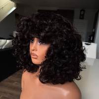 Perruque sans colle Fumi Egg Curls, entièrement fabriquée à la machine, nouvelle, 100% cheveux humains, brun chocolat, bouclée et rebondissante, coupe bob avec frange