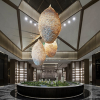 Projet de hall d'hôtel, grande décoration en forme de nid d'oiseau, lustre en rotin personnalisé, lampes suspendues