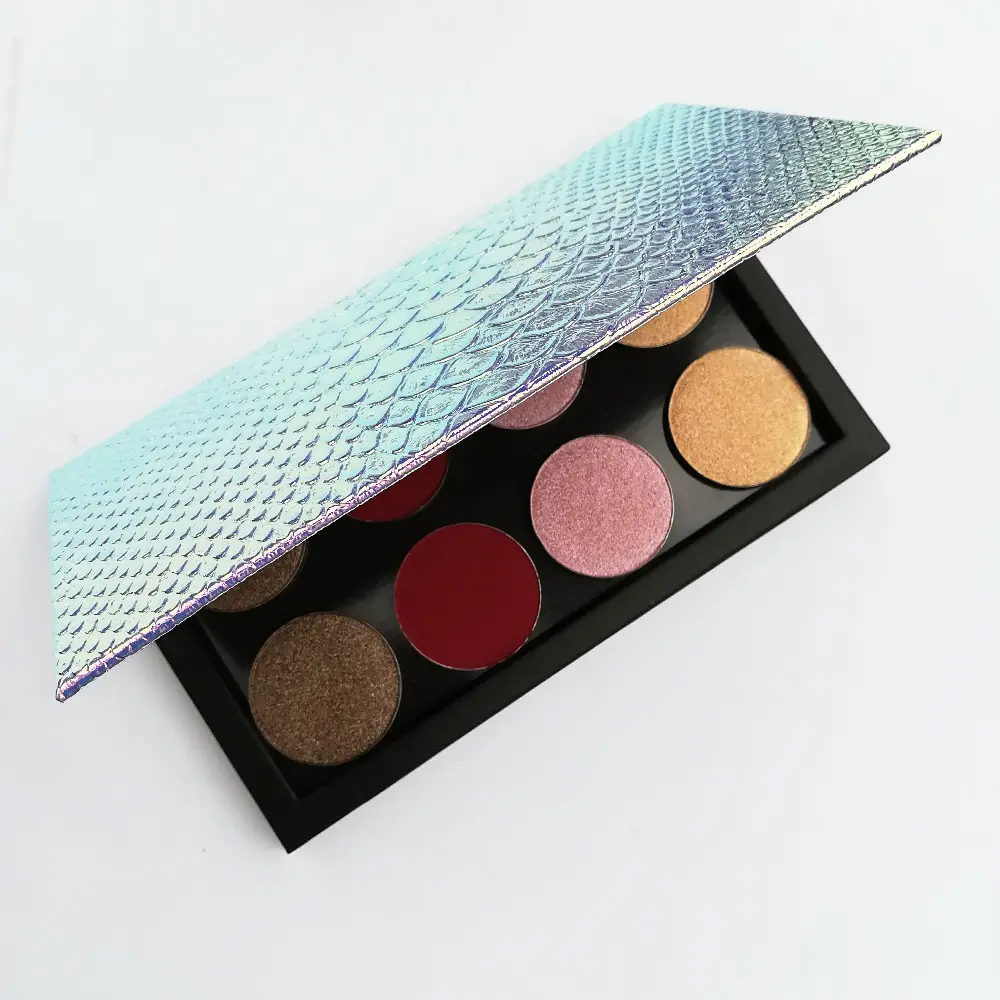 private label magnetic travel size Blush Powder Container case glitter Mermaid laser pu DIY empty eyeshadow palette