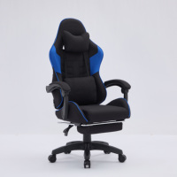 Chaise de bureau en tissu respirant de style course Chaise de jeu ergonomique noire réglable en hauteur avec repose-pieds