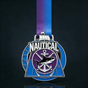 Medaglie Personalizzate in Metallo a Tema Nautico con Finitura Placcata Oro, Design Unico con Squalo e Ancora per Eventi <span class=keywords><strong>Marini</strong></span>/Nautici - Product Image 1