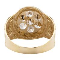 Großhandel Goldfarbener Ring mit Nugget-Textur und Zirkonia-Cluster für Herren, Perlenrand, Schwerer Gravur-Schmuck, Unisex Statement-Fingerring
