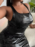Damen Übergröße Sexy Ärmelloses Tank-Top PU Bodycon Kleid Glänzendes Leder-Minikleid