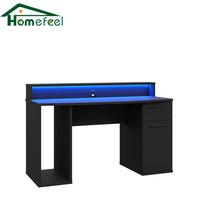 Bureau de jeu moderne en bois noir pour la maison avec éclairage LED intégré, tiroir de rangement pour la chambre à coucher et l'utilisation d'ordinateur