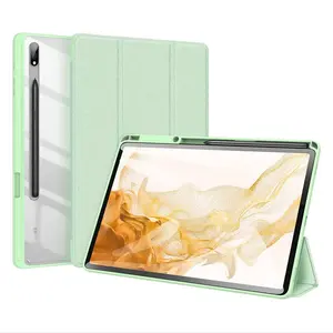 DUX DUCISTOBYホルダーSamsung iPad Tab S8 Ultra Tab A7Lite 8.7 Tab A82024用高品質PUレザー透明PCバックケース