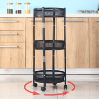Chariot de rangement moderne et durable à 3 niveaux pour légumes, en acier au carbone peint, pliable, avec panier et étagère rotative pour épices de cuisine