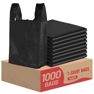 Bolsa de Compras Biodegradable Tipo Camiseta con Asa para el Hombro, Personalizable, Material PE Negro, para Restaurantes de Comida para Llevar - Product Image 1