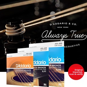 <span class=keywords><strong>Cuerdas</strong></span> Originales D'Addario para <span class=keywords><strong>Guitarra</strong></span> Acústica Folk, Bronce Fosforado, Sonido Cálido, Brillante y Equilibrado, Juego de 6 <span class=keywords><strong>Cuerdas</strong></span> EJ1615 EZ910920 Universal - Product Image 1