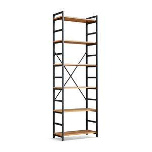 4 Shelf <b>Bookcase</b> Rustic Oak Metal Frame Melamine Top Indoor Use - Product Image 2