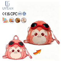 Sac à dos en peluche singe mignon personnalisé OEM/ODM Uyeah, rembourré en coton PP, en maille lavée, porte-clés, avec logo personnalisé, sac à jouets en peluche
