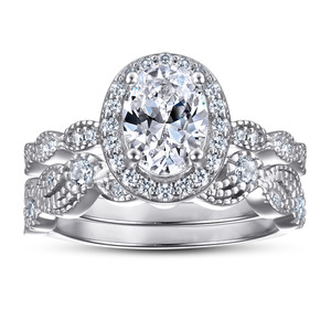 Delicado Zirconia Diamond Bridal Set 18K Rose Gold Ring Vintage Oval Zirconia Anillo de compromiso Media eternidad Conjuntos de anillos de boda - Product Image 1
