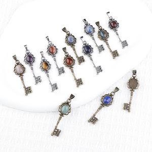 Collar con Colgante de Llave Vintage, Incrustaciones de Piedra Natural y Cristal, Estilo Palacio, Joyería Retro, Cadena Larga para Suéter, Regalo para <span class=keywords><strong>Mujer</strong></span> - Product Image 4