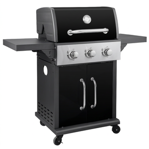 Barbecue à gaz sur chariot en acier inoxydable chromé, design moderne et épuré, pour usage en cuisine - Product Image 1