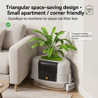 Bac à litière pour chat décoratif dissimulé dans un coin, en acier inoxydable, design fermé et couvert, couvercle avec plante artificielle, facile à nettoyer pour les chats de grande taille