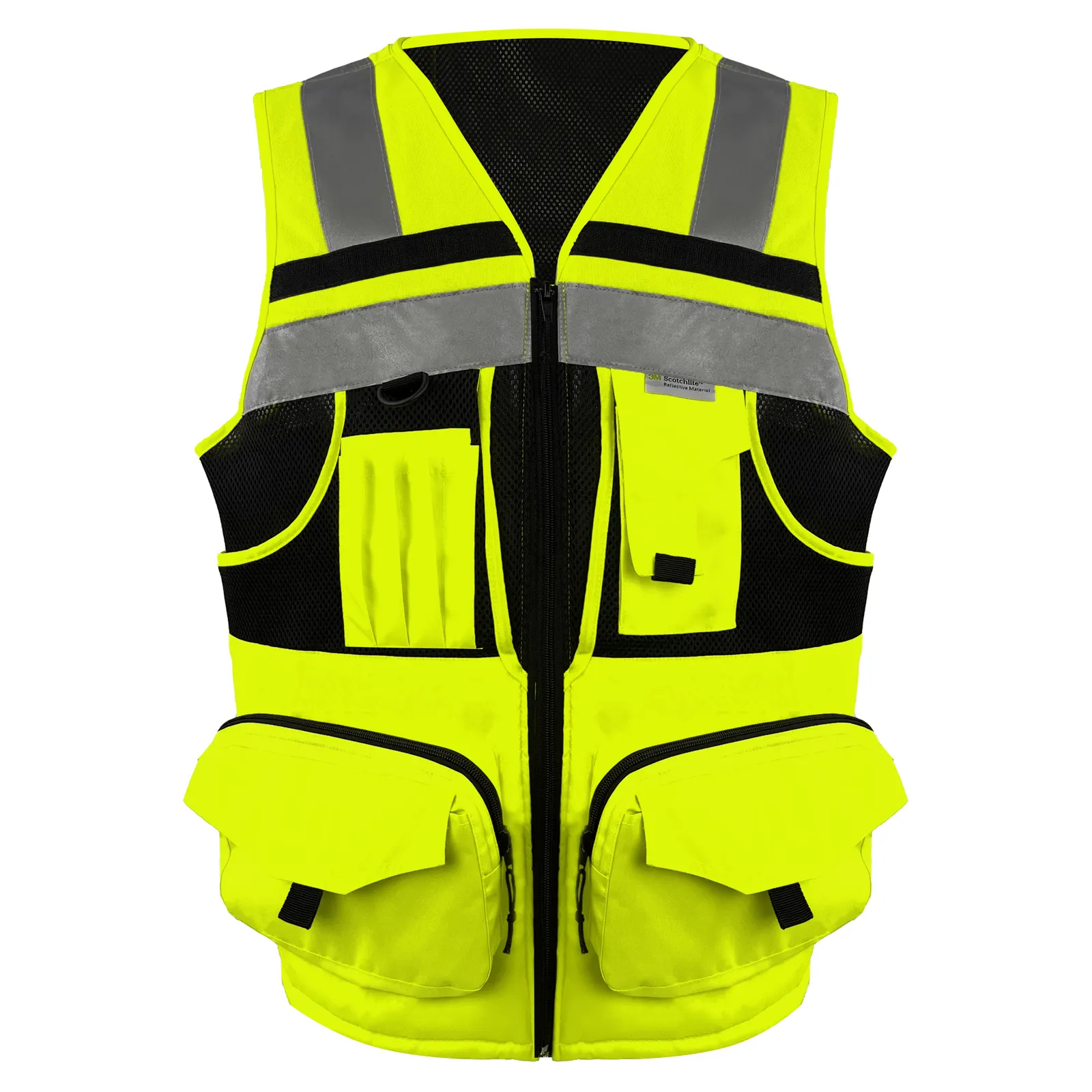 ZUJA High Quality 3M Reflective Tape Multi Pockets Design Safety Vest Breathable Sandwich Mesh Fabric Construction Safety Vest