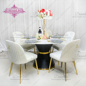 Ensemble de table à manger ronde blanche de luxe pour hôtels, <span class=keywords><strong>plateau</strong></span> en MDF, base en fer noir, style mariage, usage commercial - Product Image 2