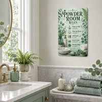 Panneau en métal vintage « Règles de la salle de bain des invités » avec motif de plante verte, rustique et amusant, pour décoration murale de villa, B&B, restaurant, toilettes