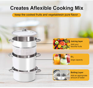 Vaporiera in Acciaio Inox a <span class=keywords><strong>3</strong></span> Livelli con Coperchio in Vetro, Capacità 8L, per Frutta e Verdura - Product Image 4