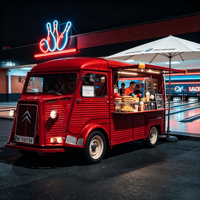 Remolque de Comida Móvil Eléctrico Citroën Vintage, Freidora Comercial de Churros y Dulces, Tamaño y Color Personalizables, Resistente a la Oxidación
