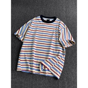 เสื้อยืดแขนสั้นคอกลมลายทางสำหรับผู้ชายลายสายรุ้งทรงหลวมสวมใส่สบายๆสำหรับวัยรุ่น - Product Image 2