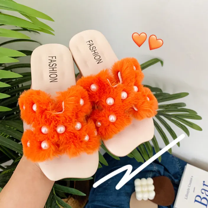 Оранжевые синие меховые шлепанцы для маленьких девочек мягкие пушистые меховые шлепанцы детские
