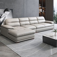 Juego de Sofás Seccionales en Forma de L de Cuero con Chaise Longue Modular, Otomana y Sillón, Tapizado con Mechones, Muebles Modernos para Sala de Estar