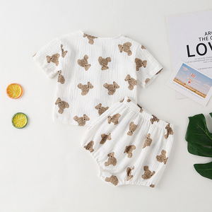 Ropa de verano para bebés de 0 a 2 años, conjunto de ropa con estampado de oso para niñas pequeñas, camisa de manga corta, Top y pantalones cortos, conjunto de 2 uds., 2021 - Product Image 4