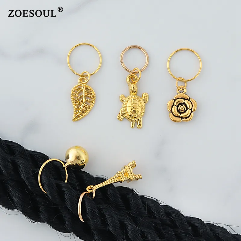 Gold Hair Rings Dreadlocks Beads Leaves Tortoise Snowflake Shell Pendant Hair Accessories Jewelry for Braids