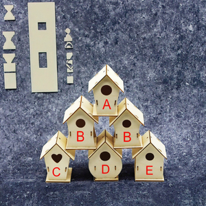 Ahşap Halk Sanatı Kuş Evi DIY Kiti Çocuklar İçin - Boyanmamış Ahşap Boyanabilir Mini Kuş Evi ve Boya Fırçaları - Product Image 3