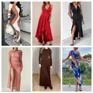 Low Price Bulk Summer Hot Selling Women's Beach Wear Printed V-neck Chiffon Dress Inventory Random <b>Shipping</b> - Product Image 3