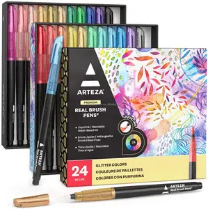 带闪光的真毛笔，24种颜色，可水彩笔