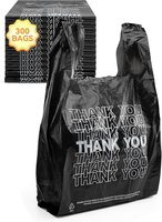 Sac en plastique noir pour T-shirt avec impression « Merci », en LDPE recyclable, thermoscellable, pour le commerce, avec poignée de 6 pouces