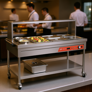 Calentador de alimentos a vapor eléctrico Vevor, 5 bandejas, 1800W, acero inoxidable, con ruedas y estante inferior para buffet profesional - Product Image 2