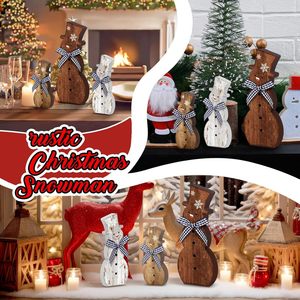 Juego de Figuras de Muñecos de Nieve de Madera con Acabado Natural, Decoración Navideña para Interiores, Adorno para Sala de Estar, Forma de Muñeco de Dibujos Animados - Product Image 4