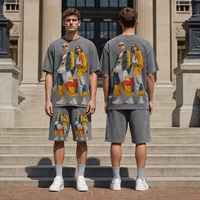 Ensemble survêtement 2 pièces en coton épais pour homme, coupe oversize, avec t-shirt imprimé graphique et short, grande taille, style streetwear, vente en gros, personnalisable OEM